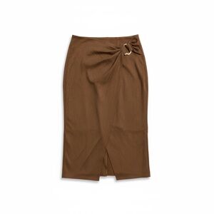 NWT Commense Buckle Detail Suede Effect Midi Skirt Large Light Brown